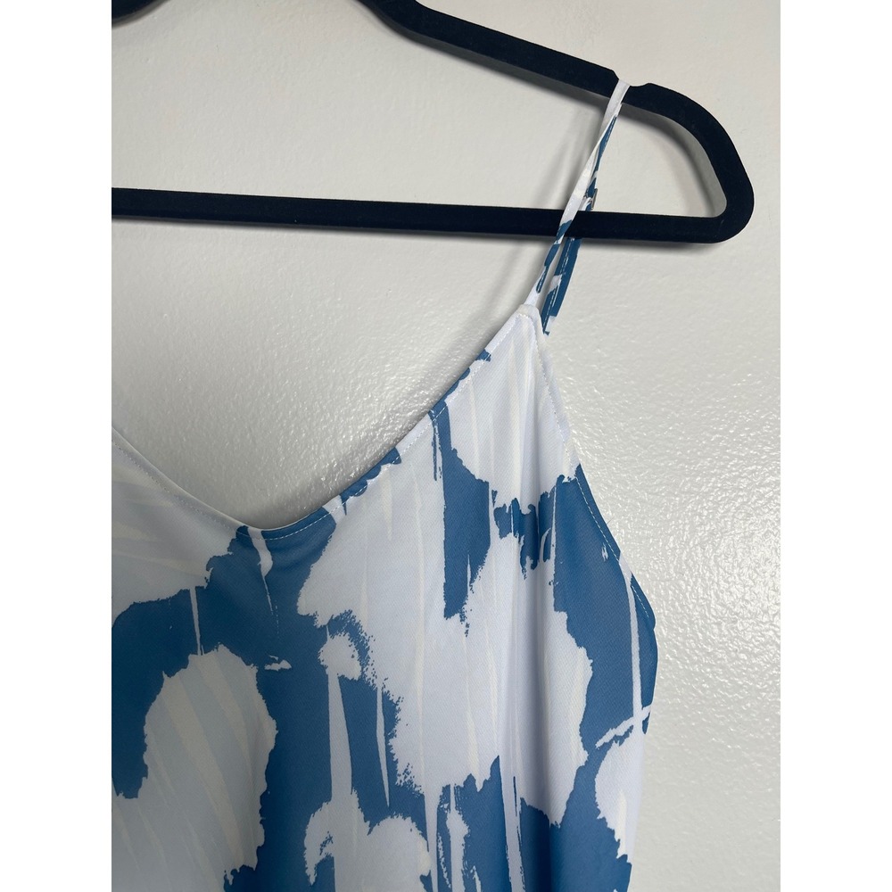 CALVIN KLEIN Slip Midi Dress Blue White NEW Beach Casual Spring Lightweight - Picture 3 of 11